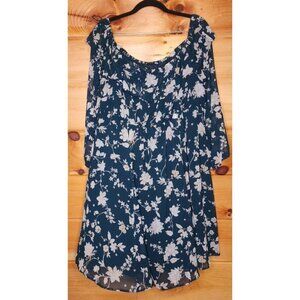 Torrid Women's Plus Size 2 Dress Green Floral Long Sleeve Lined Boho Knee Length